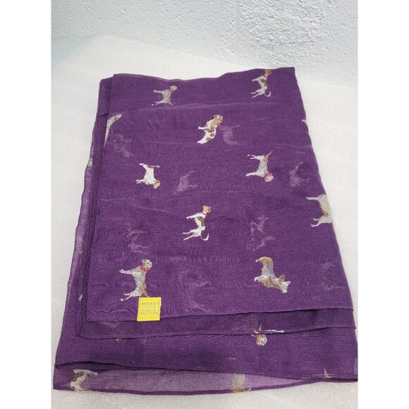 Joules Clothing Great Britain Scarf Wrap Purple Dogs FLAWED - Picture 1 of 9